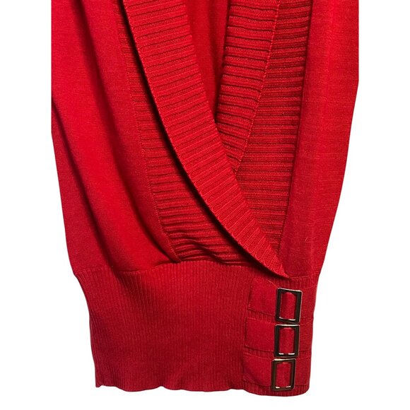 Candies Women Red Shaw Cable Tight Knit Neck Cardigan Buckle M Long Cotton Blend - Picture 4 of 14